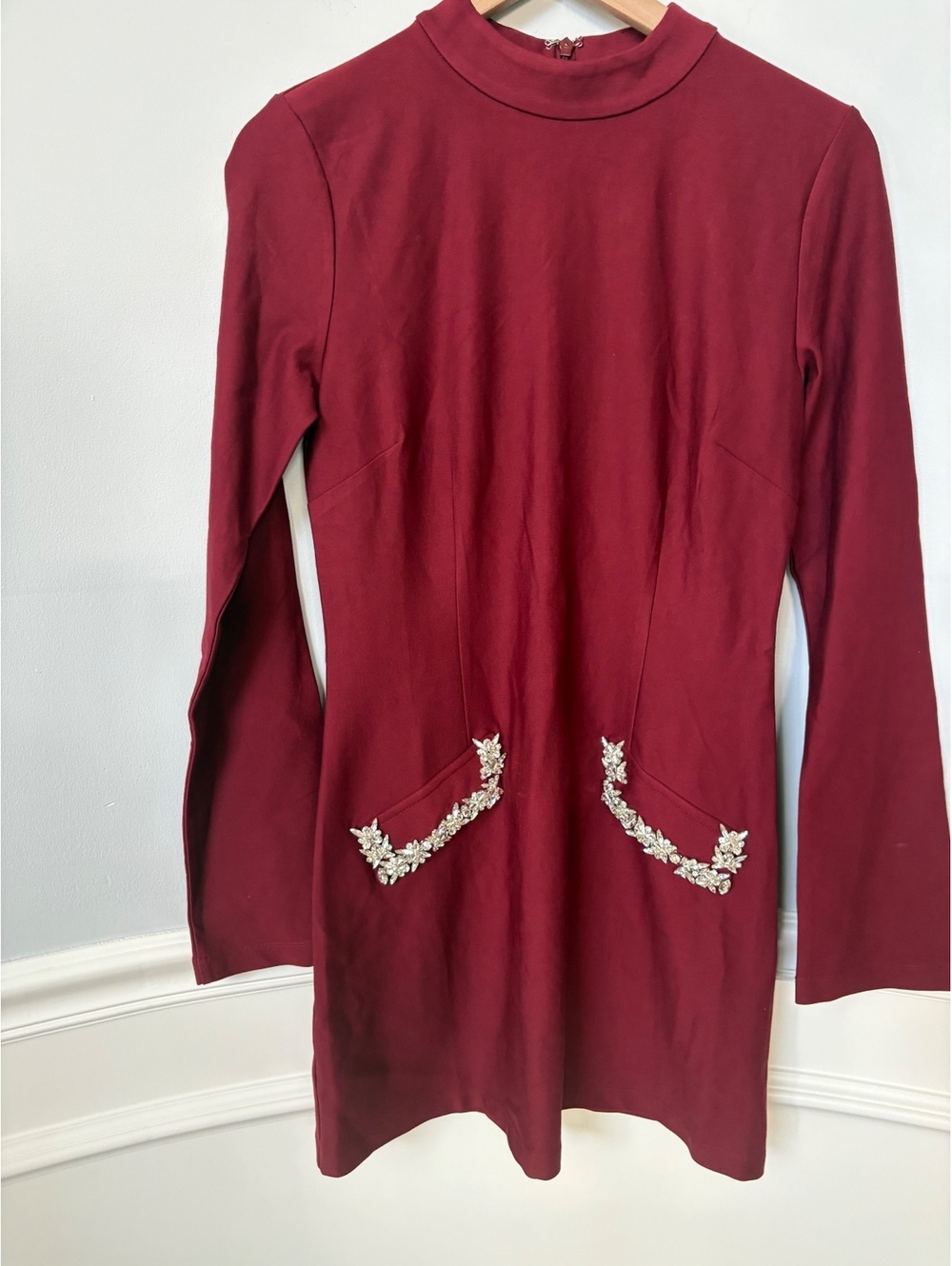 Hyacinth House Women's Burgundy Embellished Long Sleeve Dress Size M